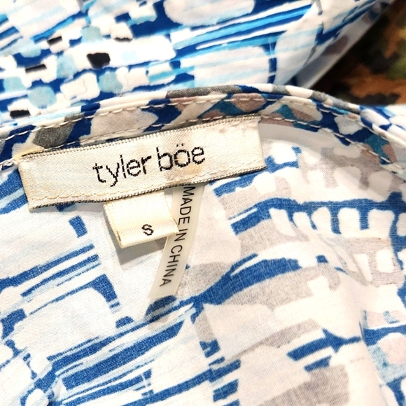 Tyler Boe Claudette Cotton Poplin Sleeveless Top Size S Blue Gray Geo Abstract - Picture 4 of 4